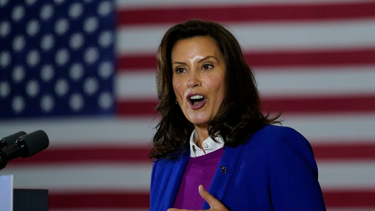 Michigan Governor Gretchen Whitmer speaks at Beech Woods Recreation Center, in Southfield, Mich., Friday, Oct. 16, 2020.