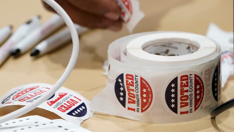 "I Voted" Stickers (AP Photo/Rogelio V. Solis)