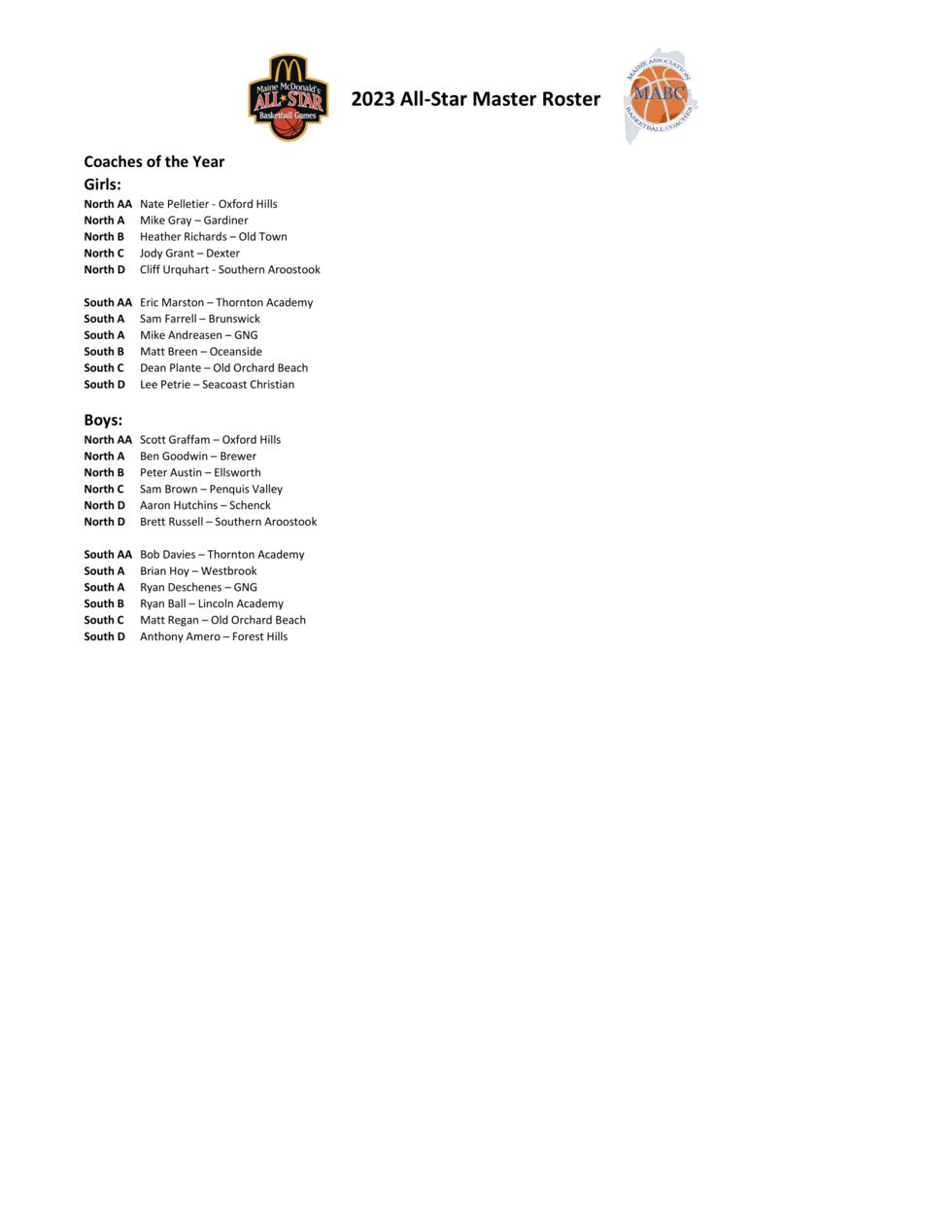 2023 Maine McDonald’s Coaches of the Year