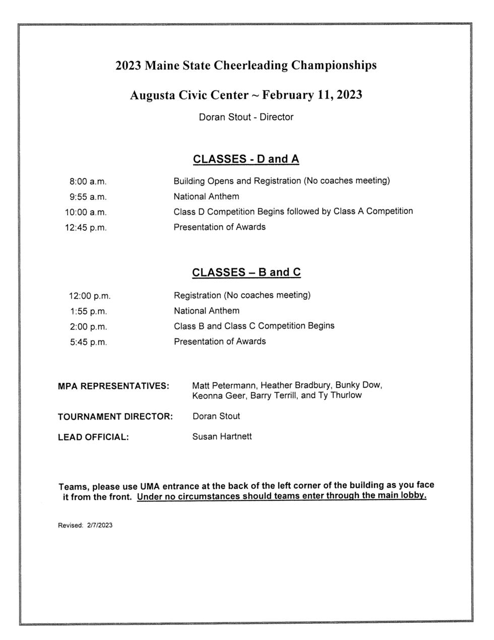 Here is the schedule for the MPA State Cheering Championships.